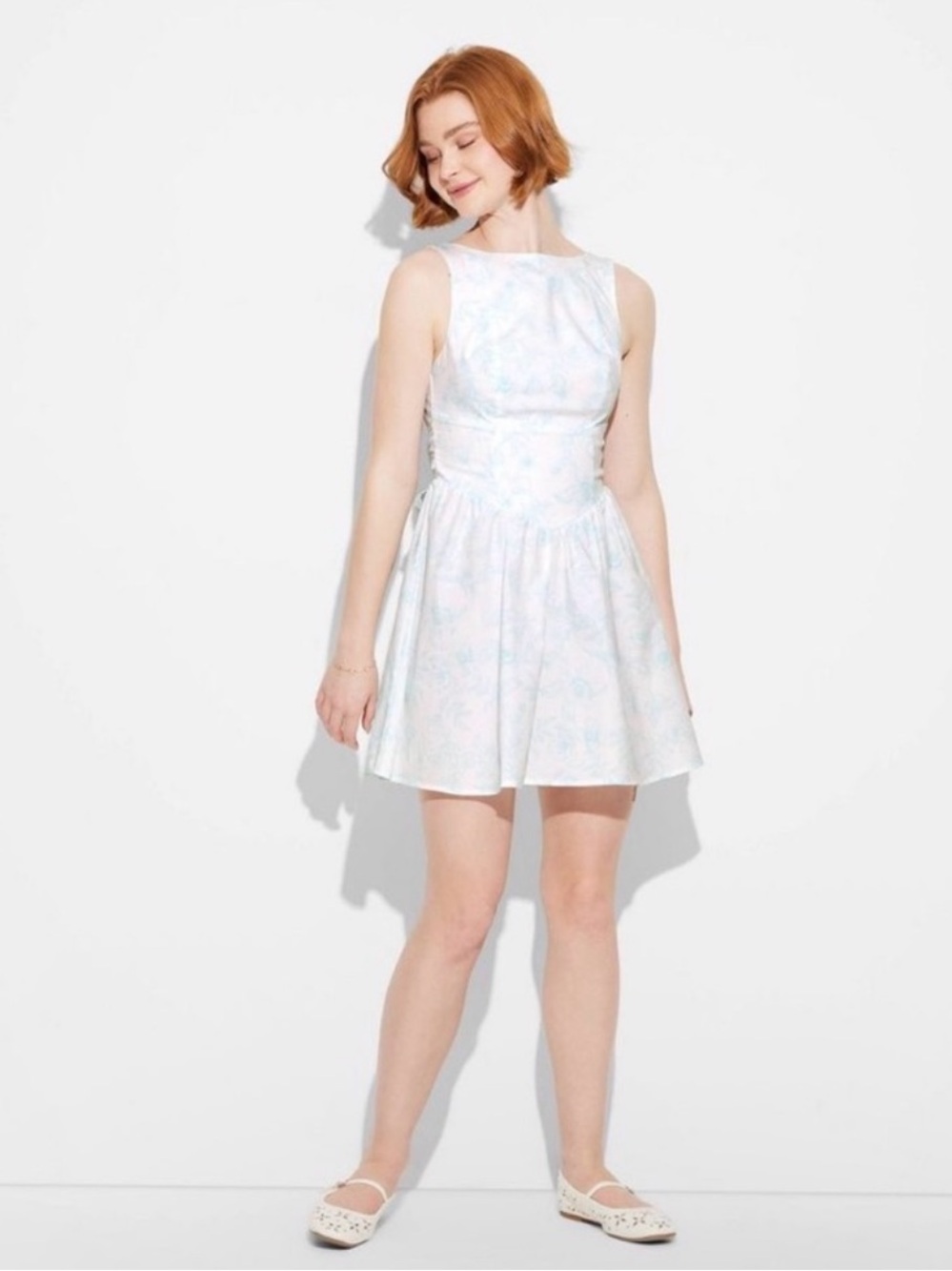 Women's Bow Back Mini A-Line Dress - Wild Fable - White/Blue - S